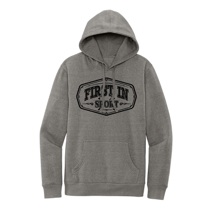 Gray hoodie with 'First In Sport' Frontline logo 